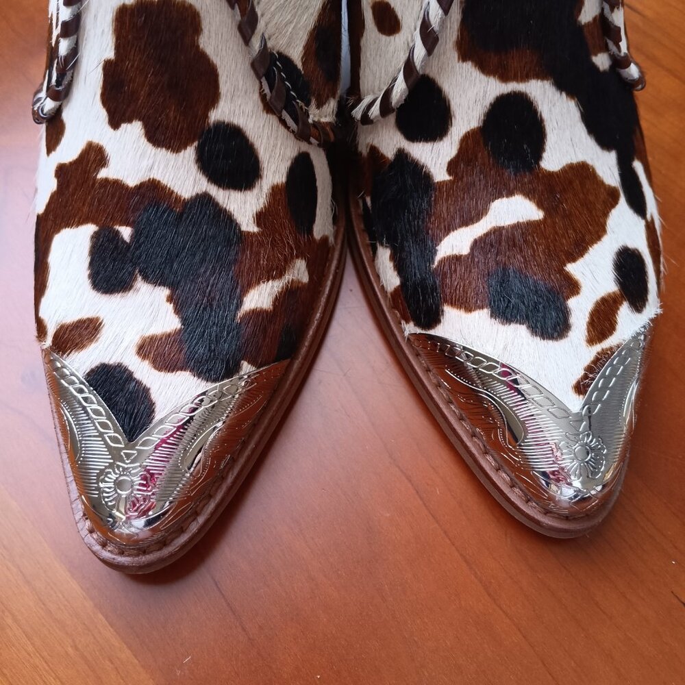 NWT Silver Toe Western Cow Print Animal Hair Heeled Mules - Picture 7 of 14